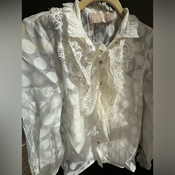 KEEPSAKE THE LABEL white transparent poka dot blouse with lace - Picture 3 of 7